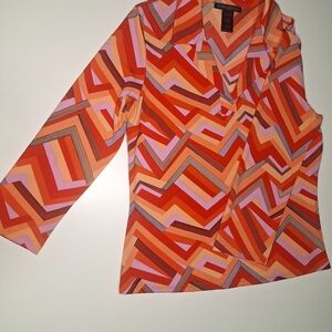 BCBG Vibrant Zigzag Blouse in Red and Orange